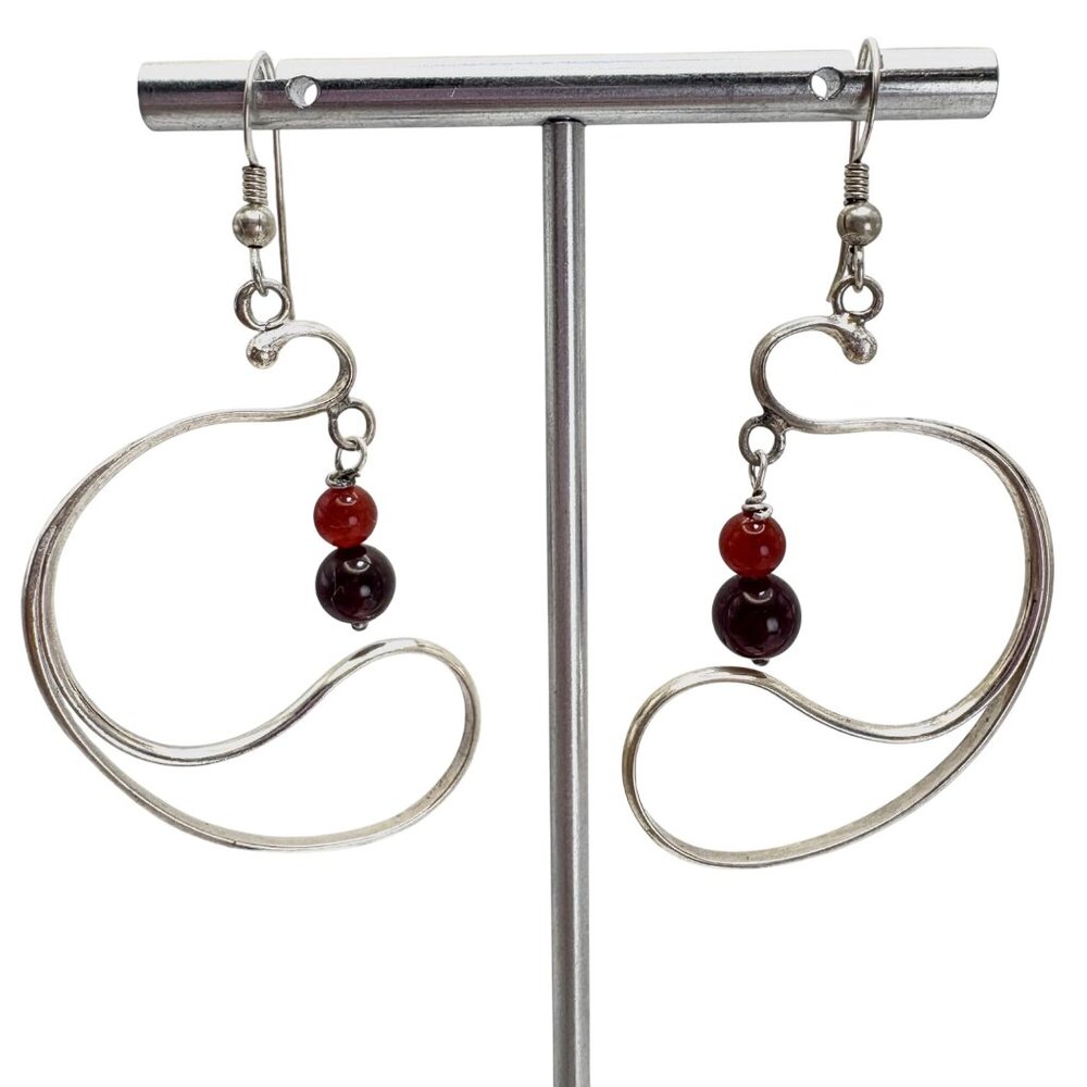 Red & Black Crystal Freeform Dangle Earrings 925 Sterling Silver 2.5" Length